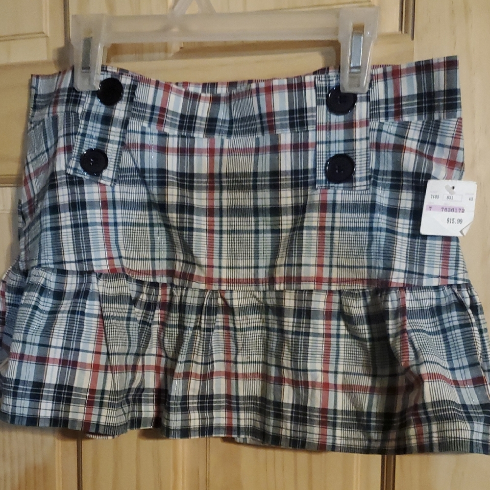 Plaid Button-Accent Skirt